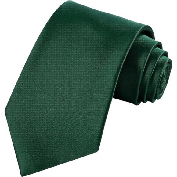 Solid Green Tie Satin Color Formal Necktie and Pocket Square Sets in Gift Box - Picture 5 of 6